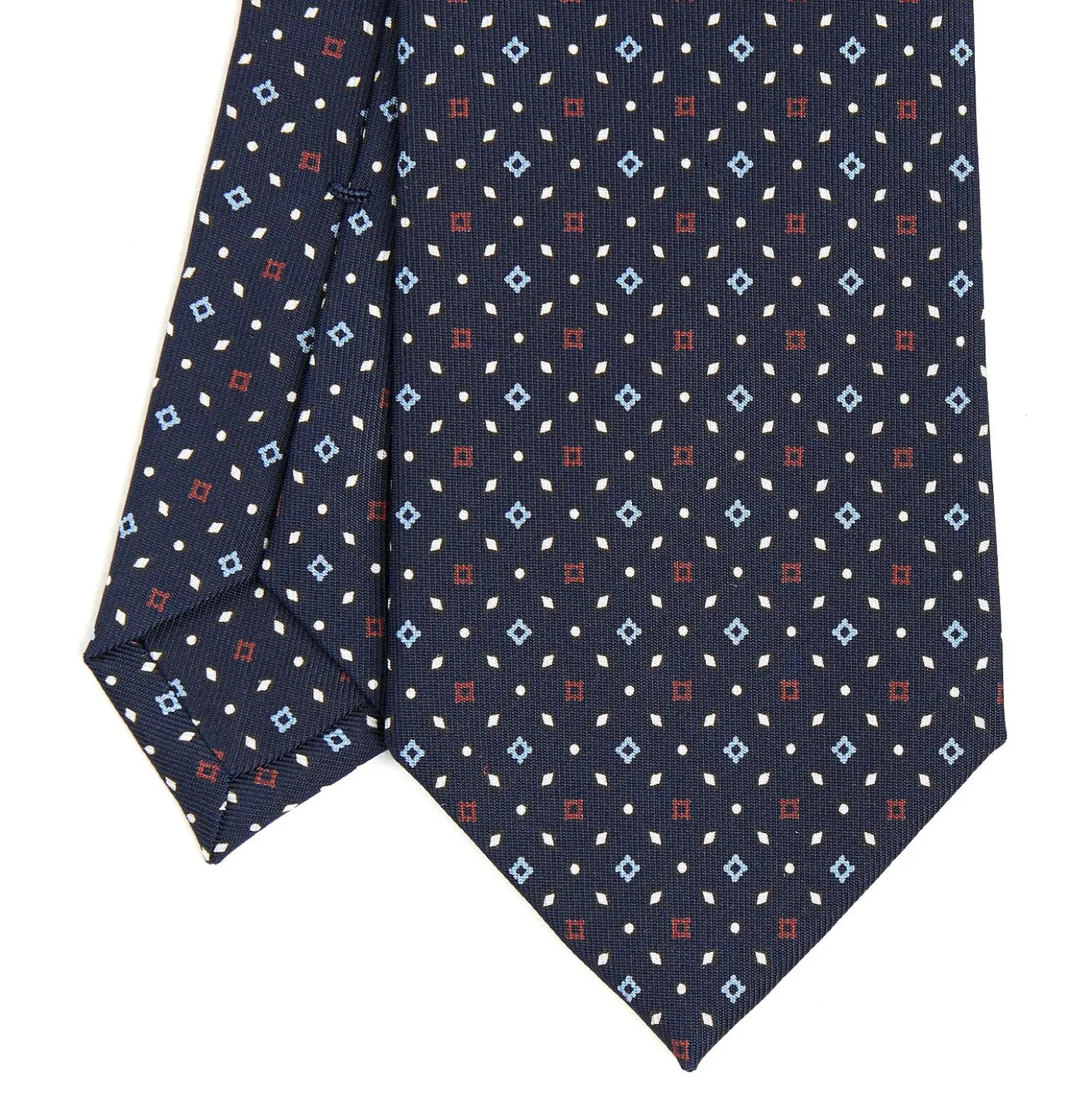 CRAVATTA SARTORIALE CLASSICA IN SETA BLU SCURO Microfantasia fiore