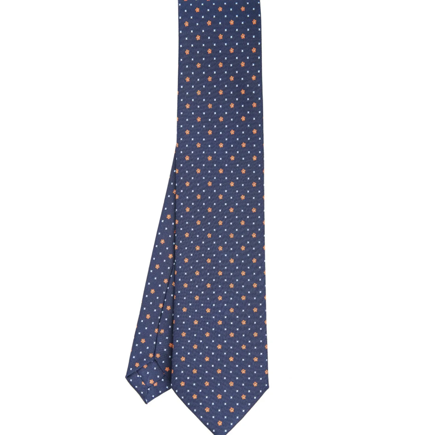 CRAVATTA SARTORIALE CLASSICA IN SETA BLU SCURO Microfantasia fiore