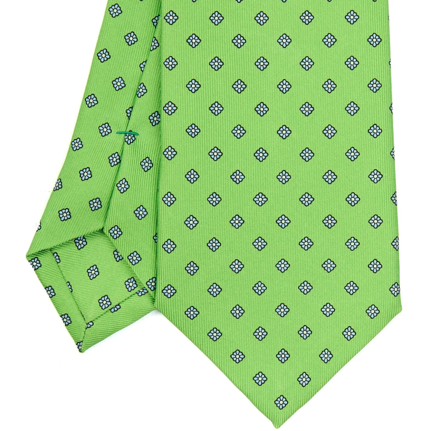 CRAVATTA SARTORIALE CLASSICA IN SETA VERDE CHIARO Microfantasia fiore