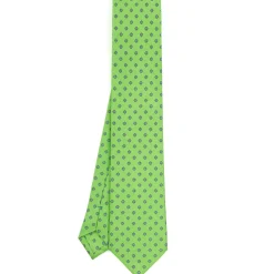 CRAVATTA SARTORIALE CLASSICA IN SETA VERDE CHIARO Microfantasia fiore