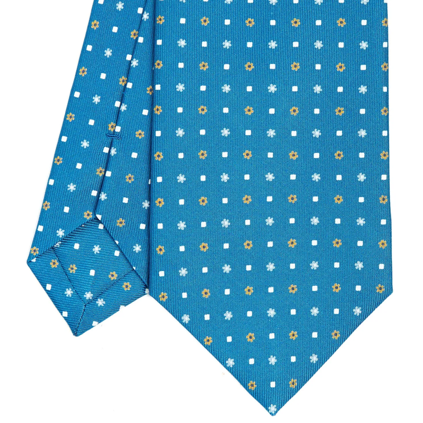 CRAVATTA SARTORIALE CLASSICA IN SETA BLU MEDIO Microfantasia fiore