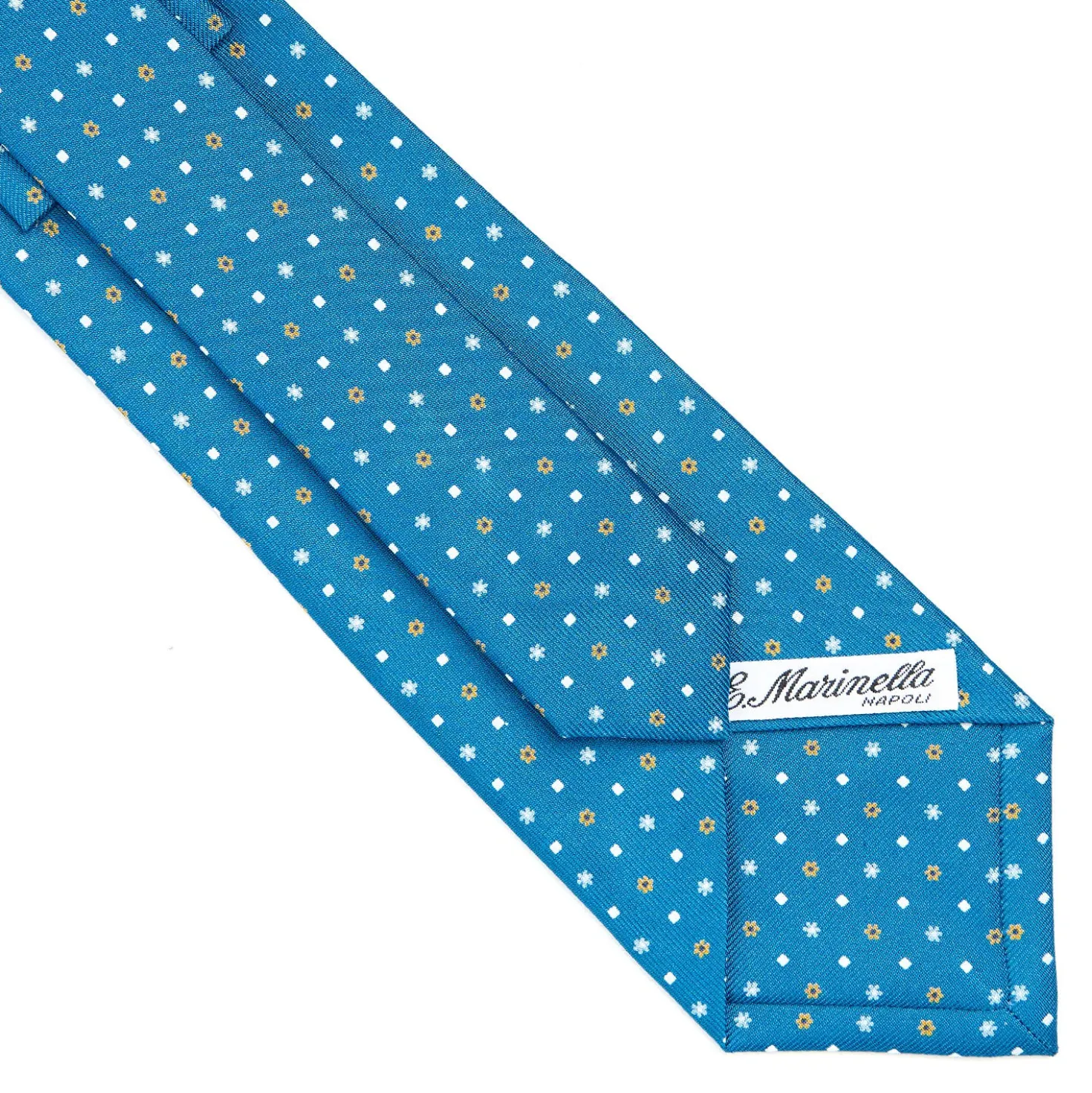 CRAVATTA SARTORIALE CLASSICA IN SETA BLU MEDIO Microfantasia fiore