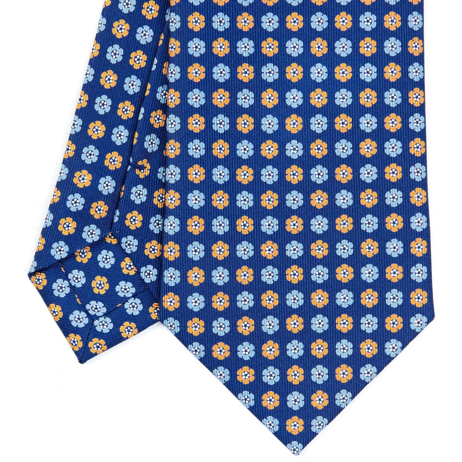 CRAVATTA SARTORIALE CLASSICA IN SETA BLU Microfantasia fiore