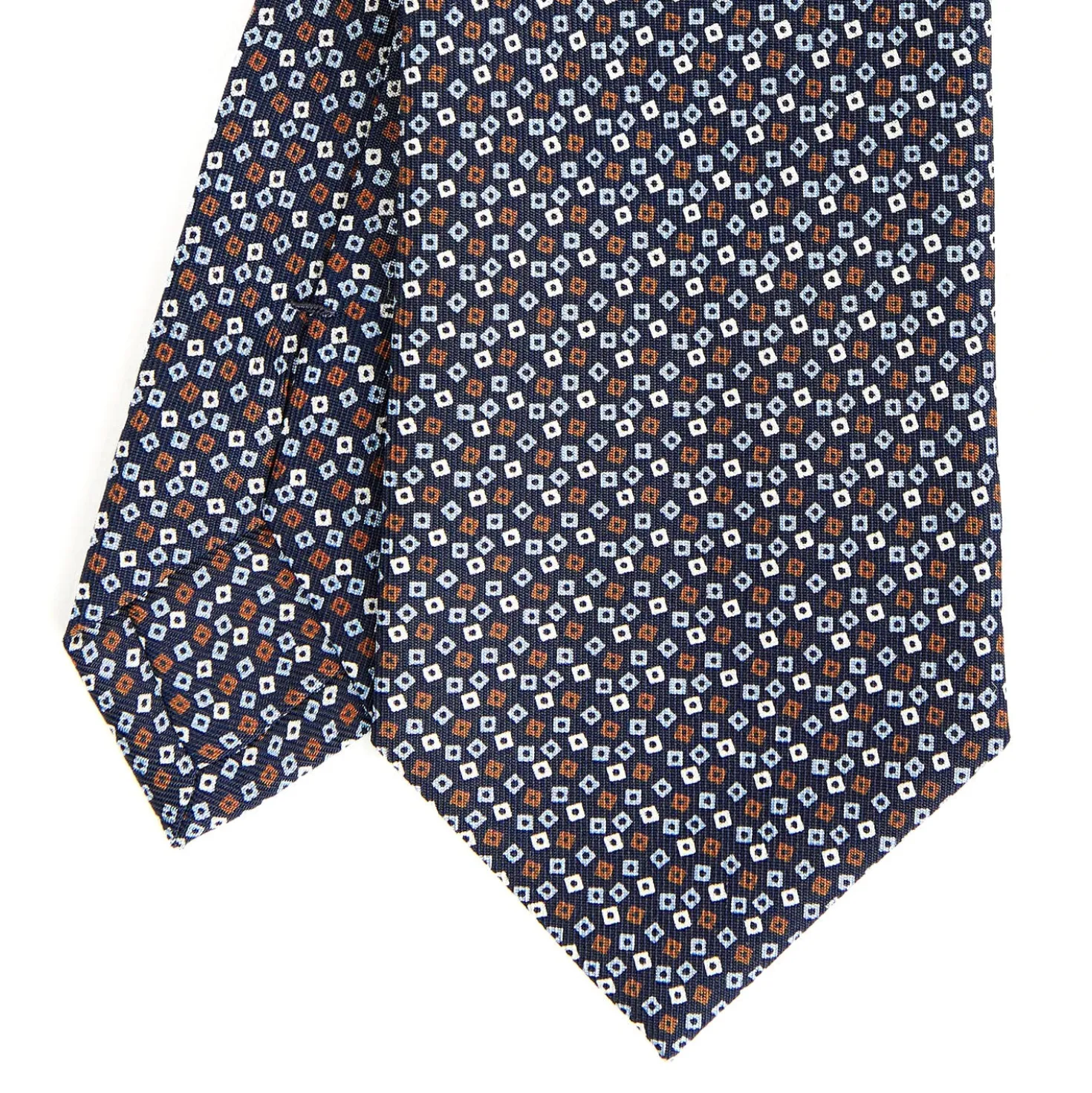 CRAVATTA SARTORIALE CLASSICA IN SETA BLU SCURO Microfantasia fiore