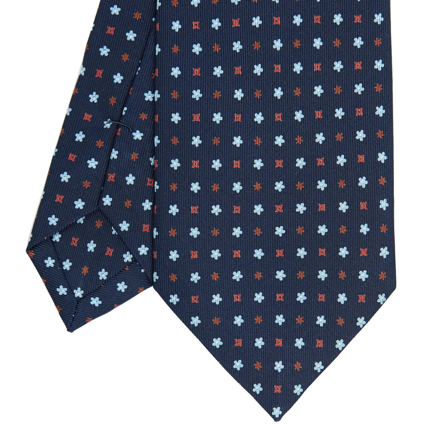 CRAVATTA SARTORIALE CLASSICA IN SETA BLU SCURO Microfantasia fiore