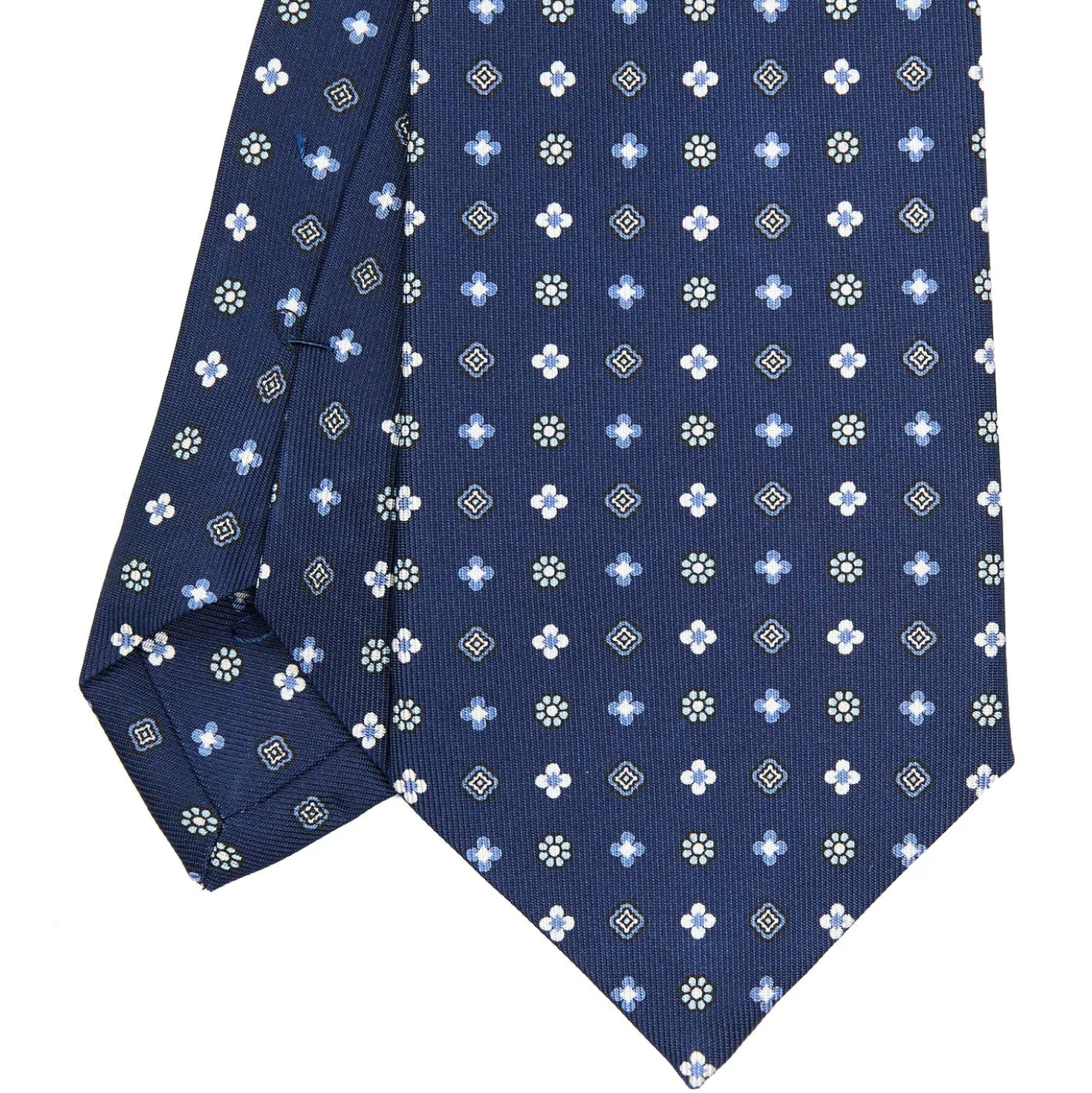 CRAVATTA SARTORIALE CLASSICA IN SETA BLU Microfantasia fiore
