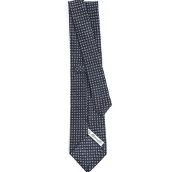 CRAVATTA SARTORIALE CLASSICA IN SETA BLU SCURO Microfantasia fiore
