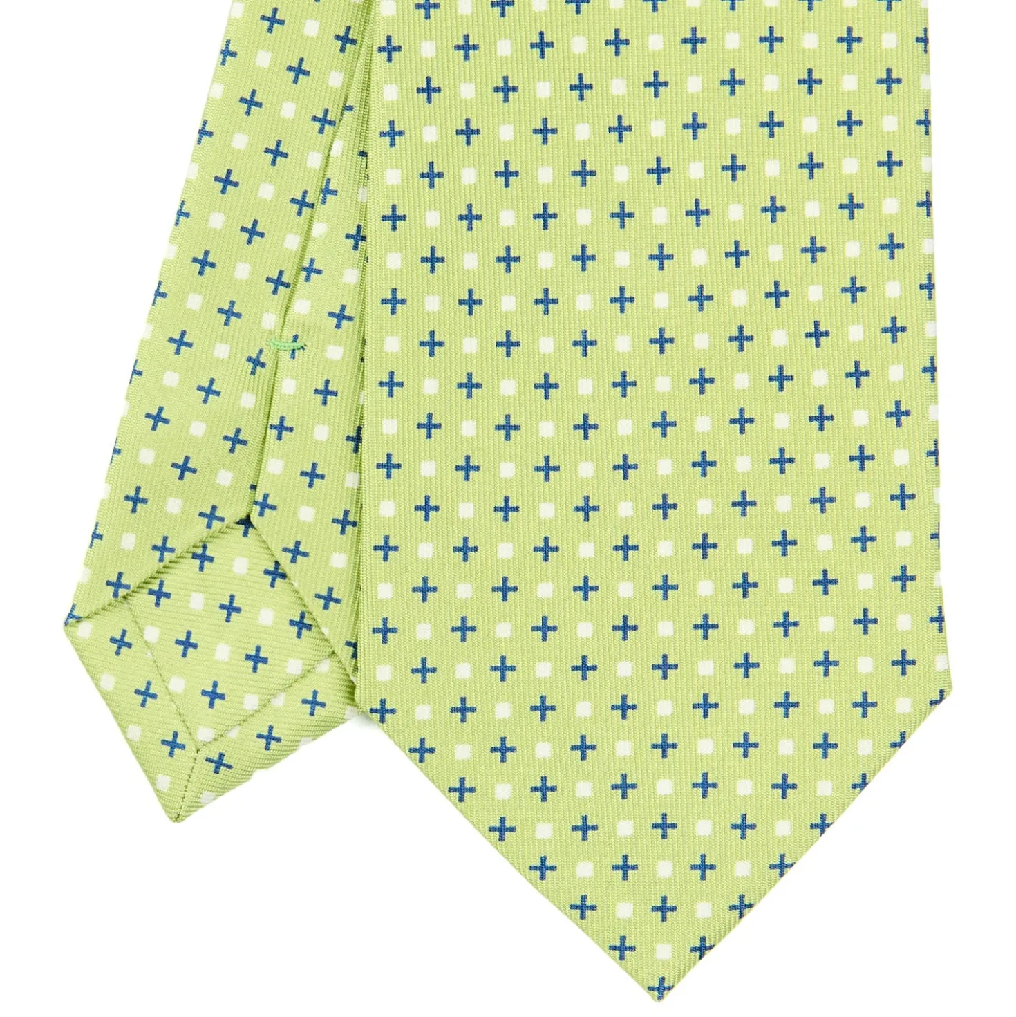 CRAVATTA SARTORIALE CLASSICA IN SETA VERDE CHIARO Microfantasia fiore