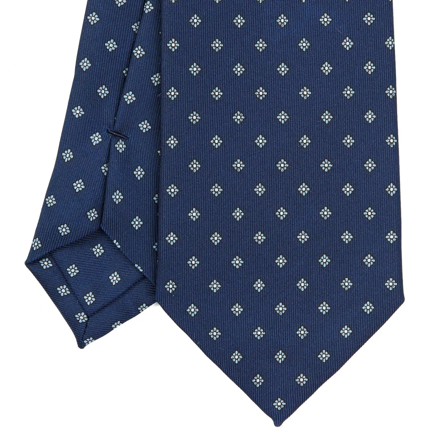 CRAVATTA SARTORIALE CLASSICA IN SETA BLU SCURO Microfantasia fiore