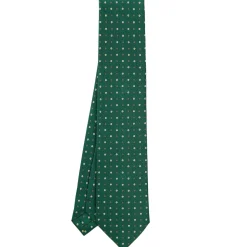CRAVATTA SARTORIALE CLASSICA IN SETA VERDE OLIVA Microfantasia fiore