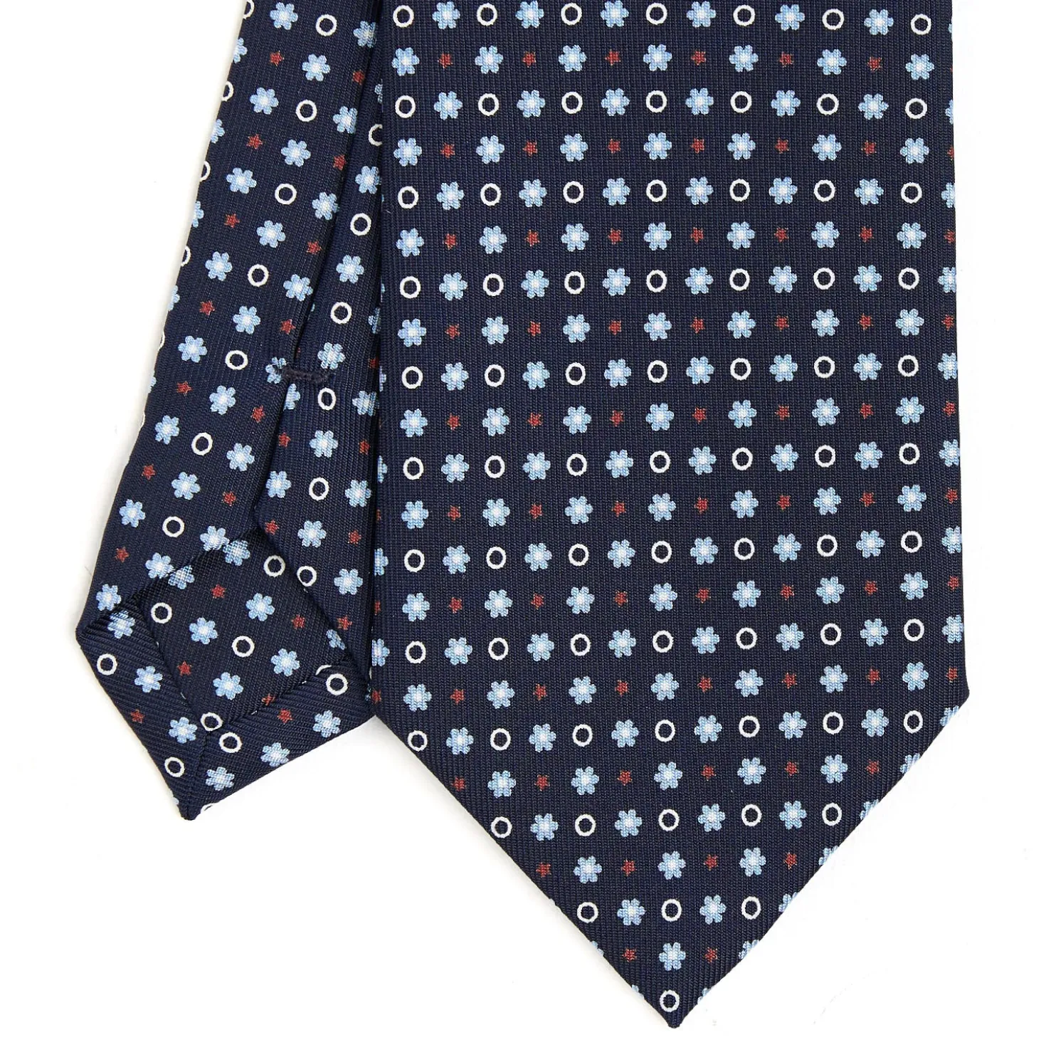 CRAVATTA SARTORIALE CLASSICA IN SETA BLU SCURO Microfantasia fiore