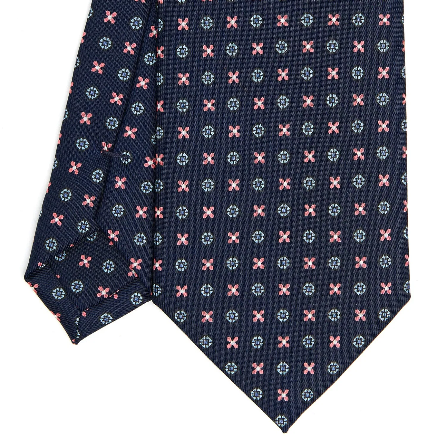 CRAVATTA SARTORIALE CLASSICA IN SETA BLU SCURO Microfantasia fiore