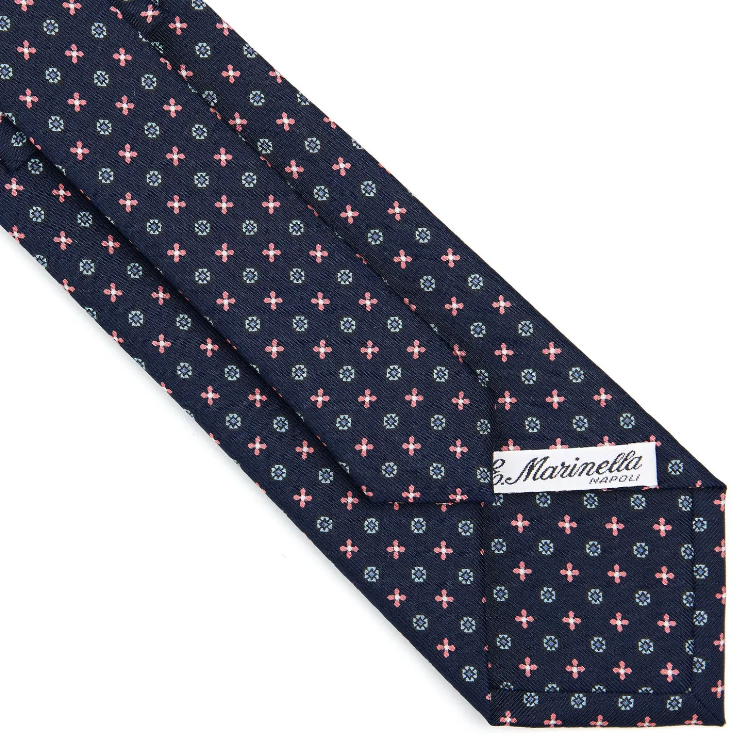 CRAVATTA SARTORIALE CLASSICA IN SETA BLU SCURO Microfantasia fiore