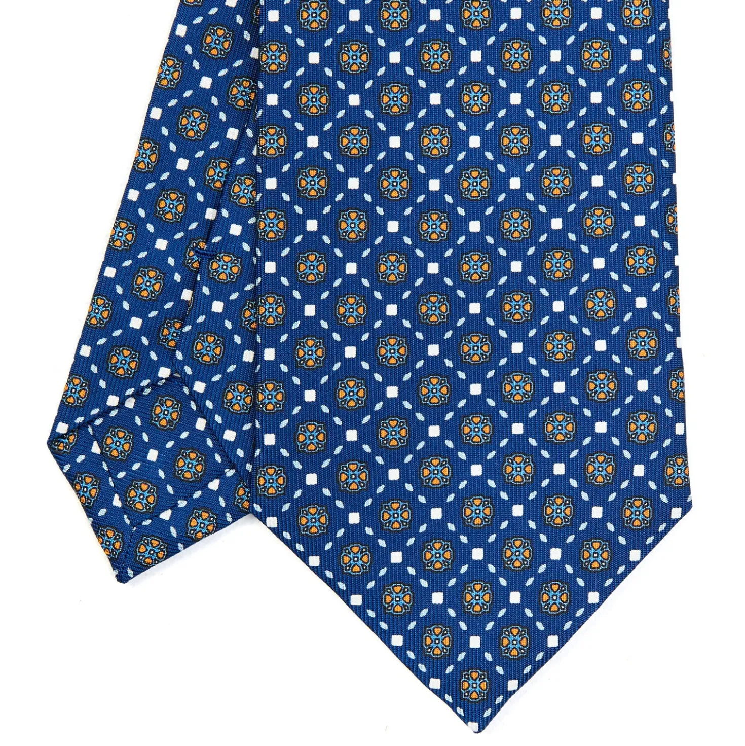 CRAVATTA SARTORIALE CLASSICA IN SETA BLU Microfantasia fiore