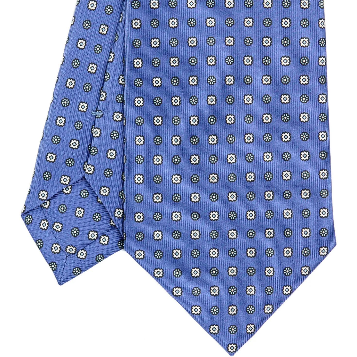 CRAVATTA SARTORIALE CLASSICA IN SETA AZZURRO POLVERE Microfantasia fiore