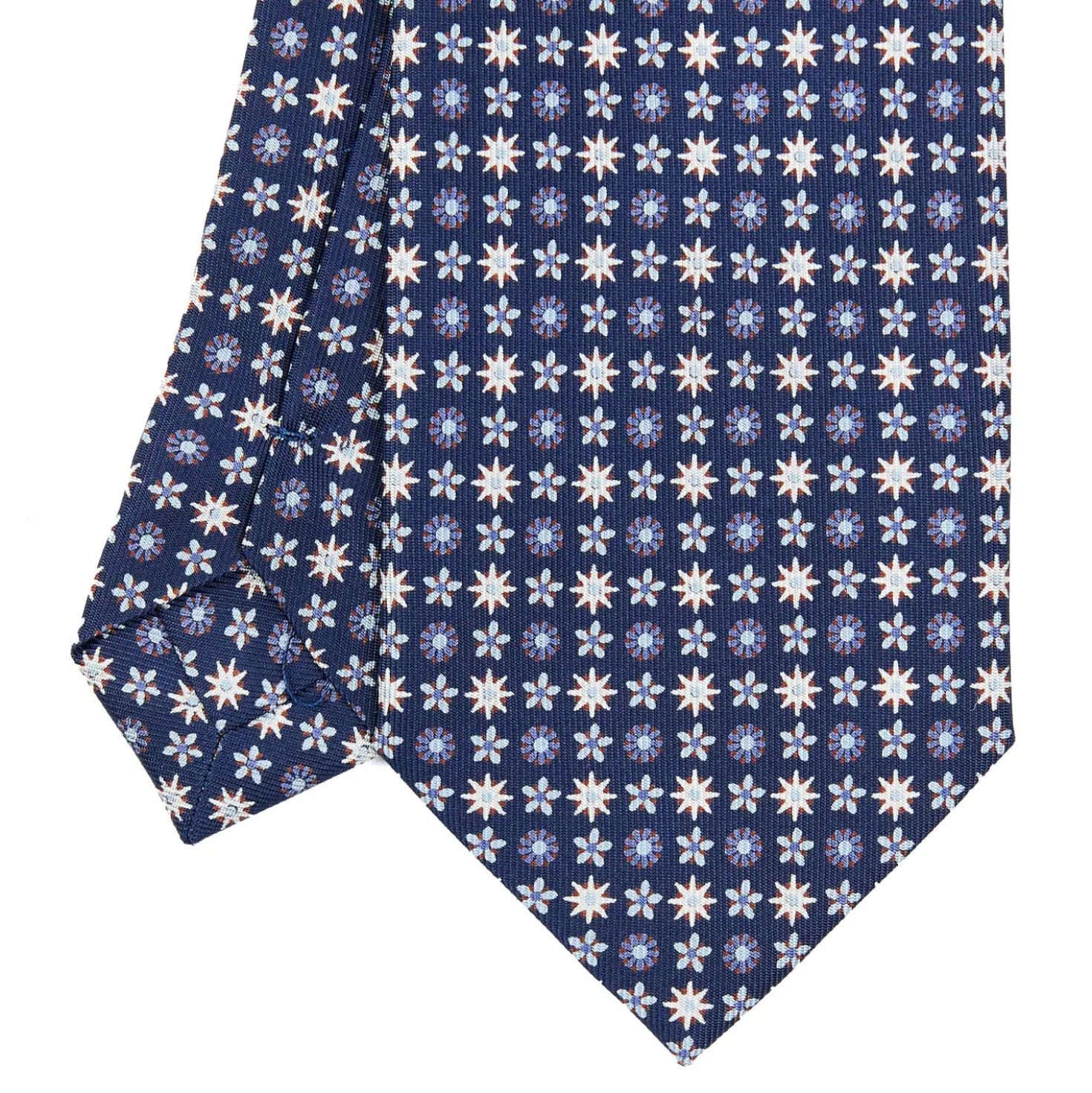 CRAVATTA SARTORIALE CLASSICA IN SETA BLU SCURO Microfantasia fiore