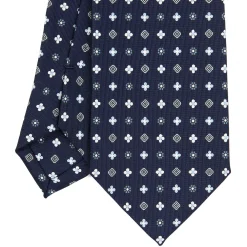 CRAVATTA SARTORIALE CLASSICA IN SETA BLU SCURO Microfantasia fiore