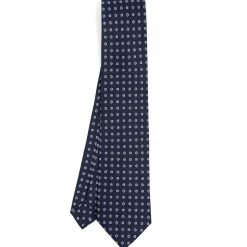 CRAVATTA SARTORIALE CLASSICA IN SETA BLU SCURO Microfantasia fiore