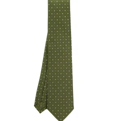 CRAVATTA SARTORIALE CLASSICA IN SETA VERDE OLIVA Microfantasia fiore