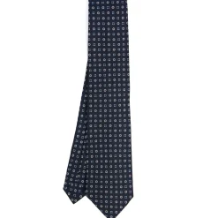 CRAVATTA SARTORIALE CLASSICA IN SETA BLU SCURO Microfantasia fiore