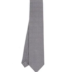 CRAVATTA SARTORIALE CLASSICA IN SETA GRIGIO SCURO Microfantasia fiore