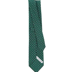 CRAVATTA SARTORIALE CLASSICA IN SETA VERDE OLIVA Microfantasia fiore