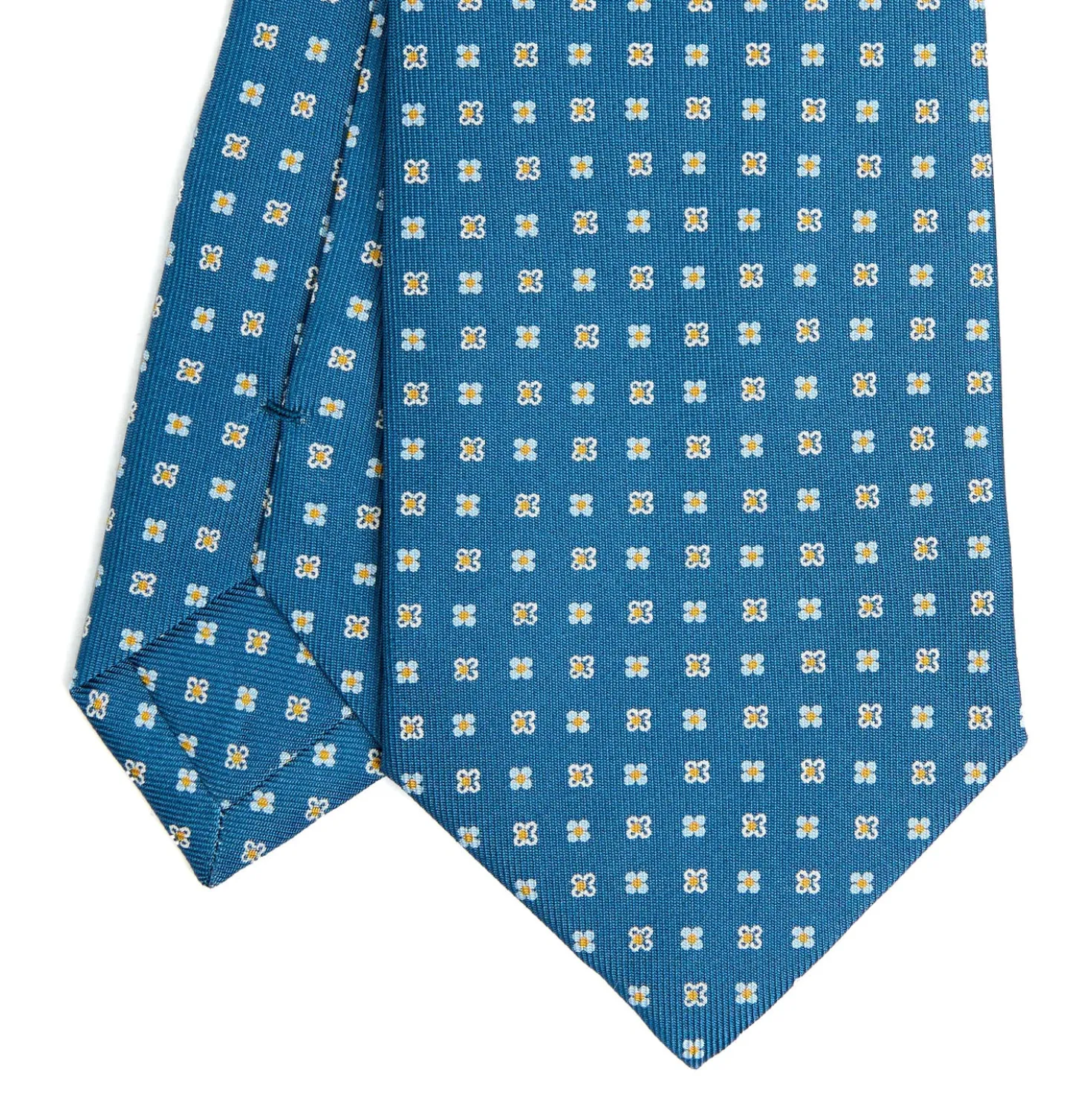 CRAVATTA SARTORIALE CLASSICA IN SETA BLU MEDIO Microfantasia fiore