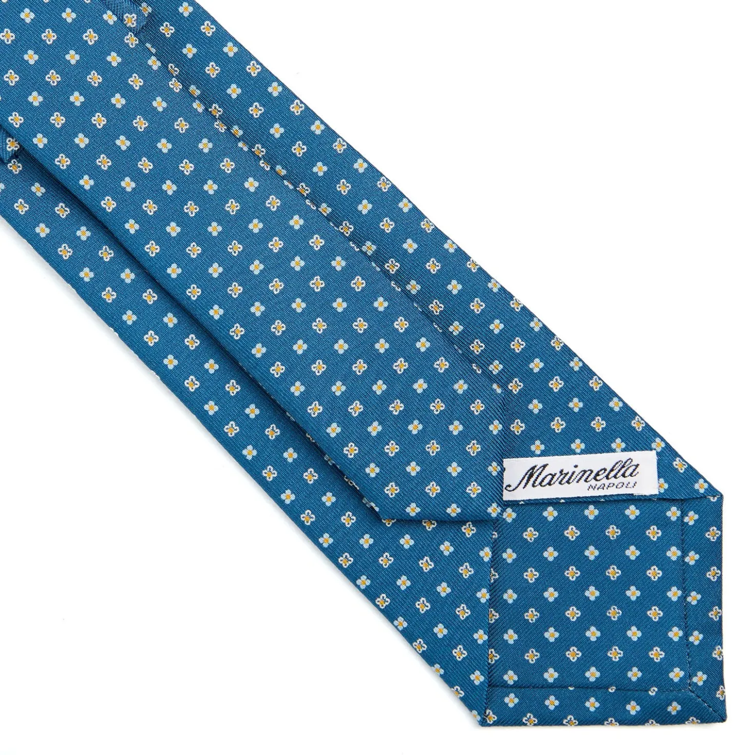 CRAVATTA SARTORIALE CLASSICA IN SETA BLU MEDIO Microfantasia fiore