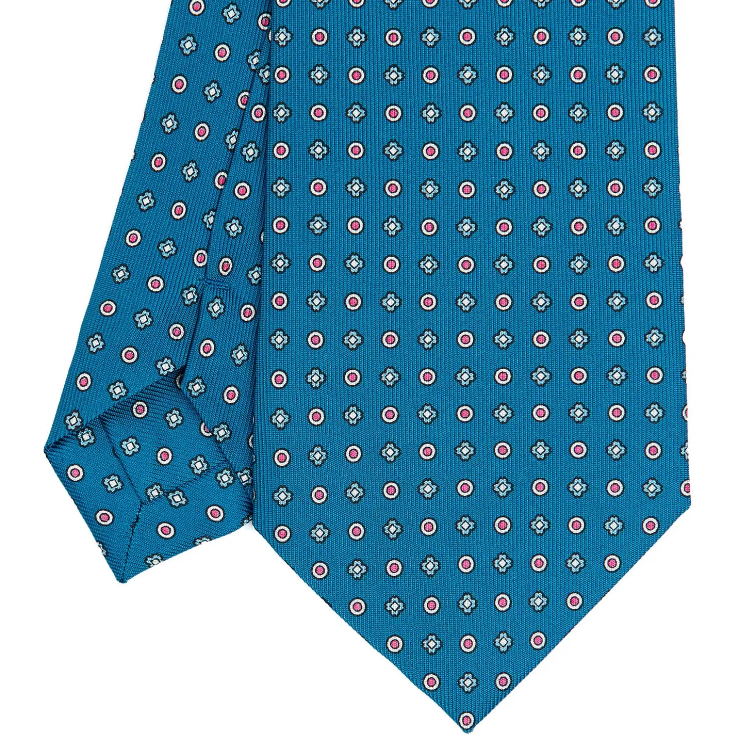 CRAVATTA SARTORIALE CLASSICA IN SETA BLU MEDIO Microfantasia fiore