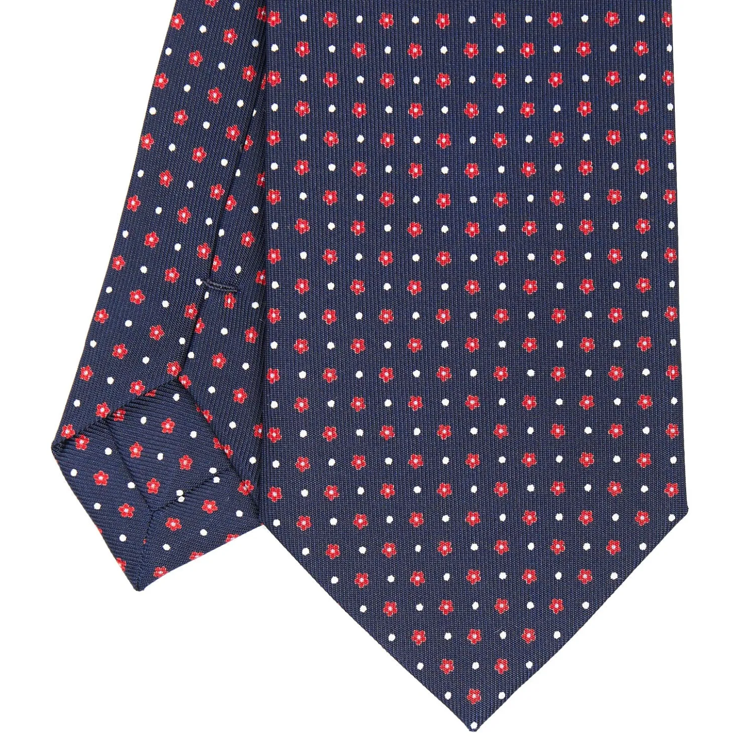 CRAVATTA SARTORIALE CLASSICA IN SETA BLU SCURO Microfantasia fiore