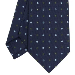CRAVATTA SARTORIALE CLASSICA IN SETA BLU SCURO Microfantasia fiore