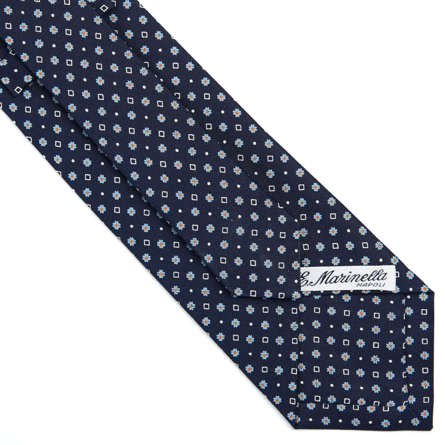 CRAVATTA SARTORIALE CLASSICA IN SETA BLU SCURO Microfantasia fiore