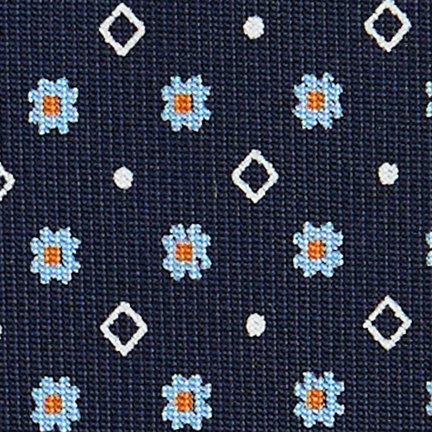 CRAVATTA SARTORIALE CLASSICA IN SETA BLU SCURO Microfantasia fiore