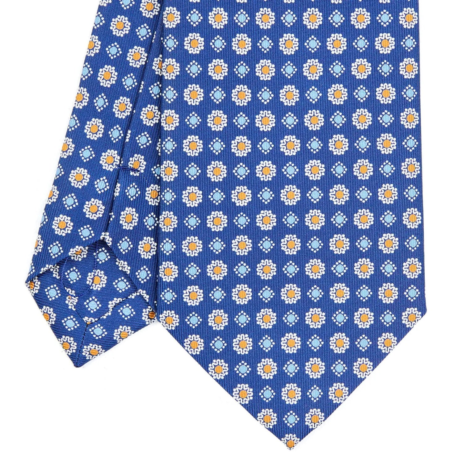 CRAVATTA SARTORIALE CLASSICA IN SETA BLU Microfantasia fiore