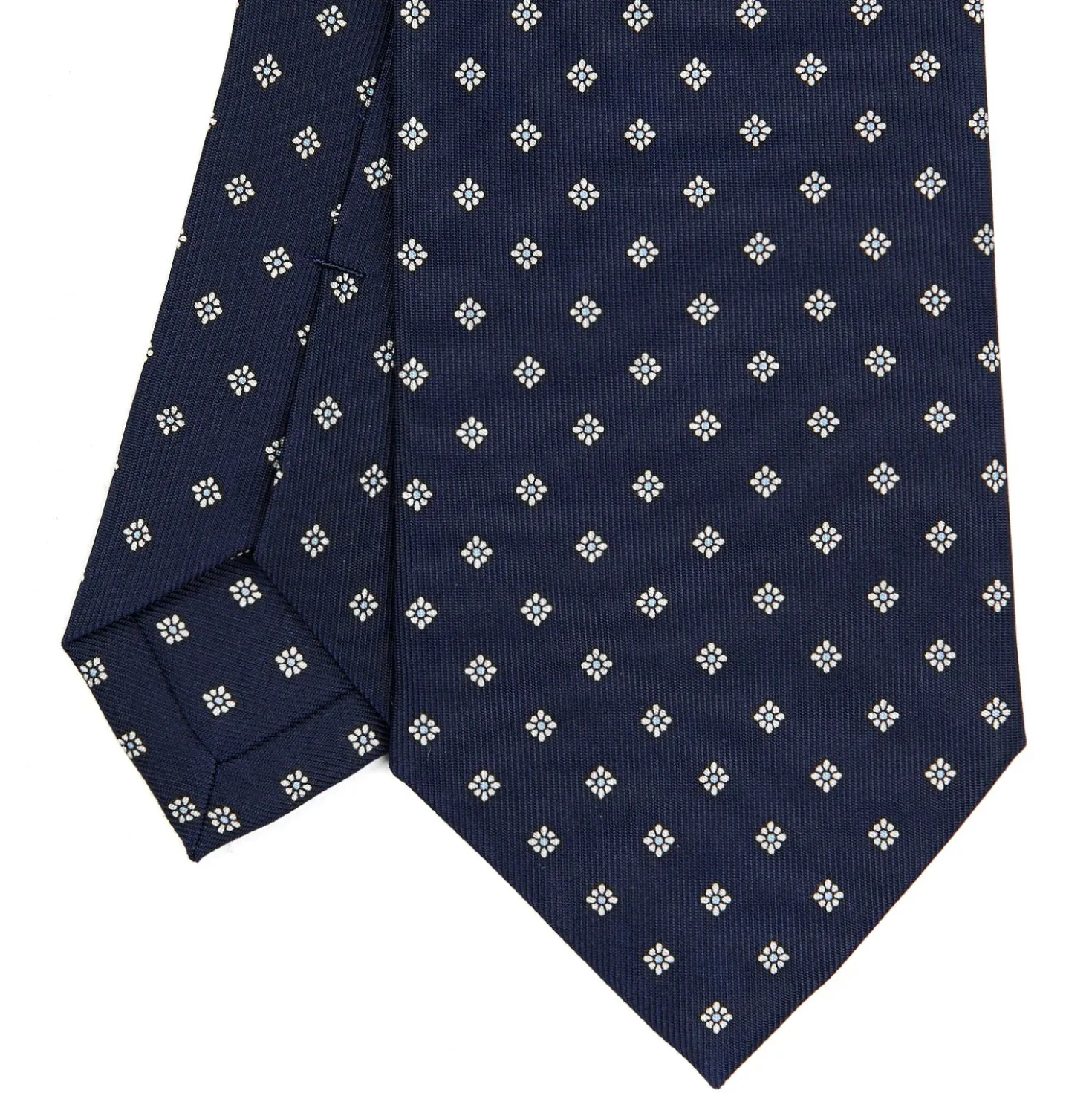CRAVATTA SARTORIALE CLASSICA IN SETA BLU SCURO Microfantasia fiore