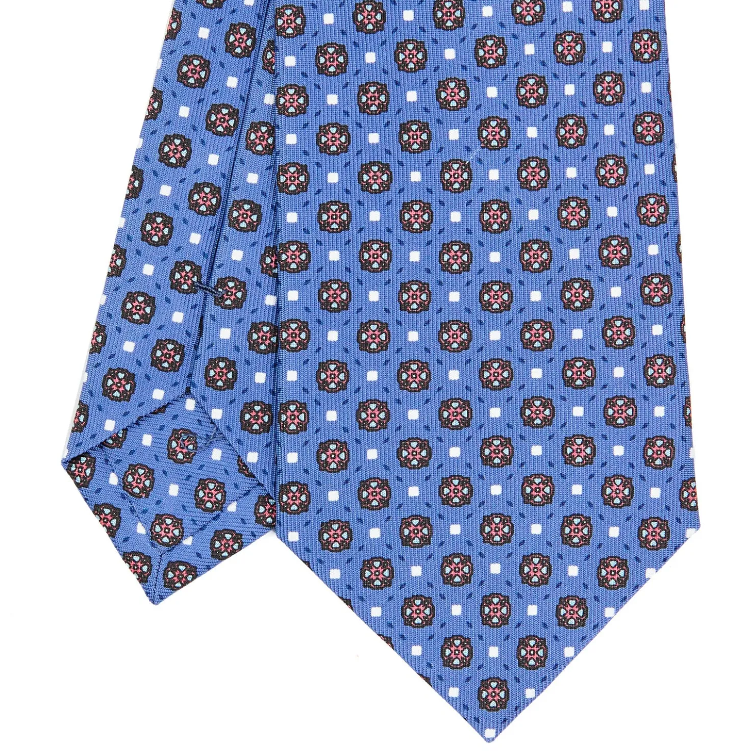 CRAVATTA SARTORIALE CLASSICA IN SETA AZZURRO POLVERE Microfantasia fiore