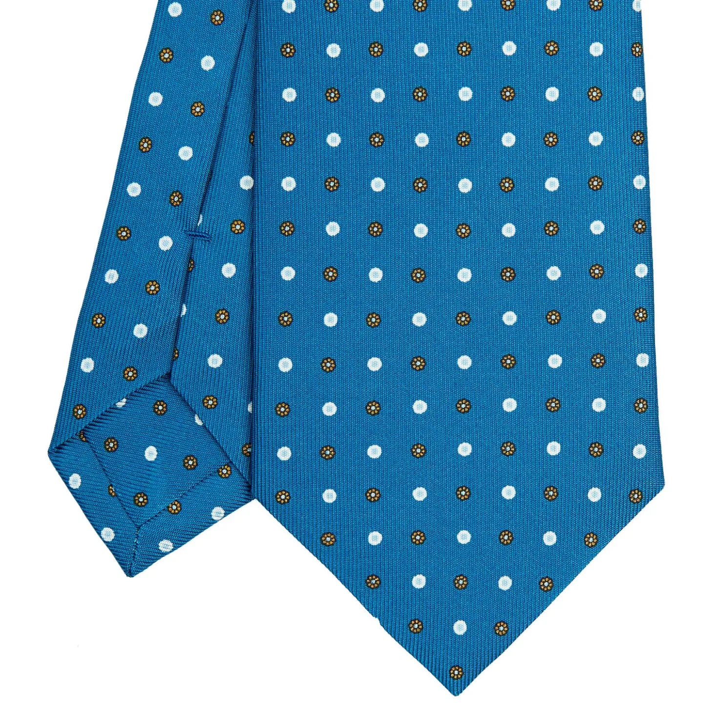CRAVATTA SARTORIALE CLASSICA IN SETA BLU MEDIO Microfantasia fiore