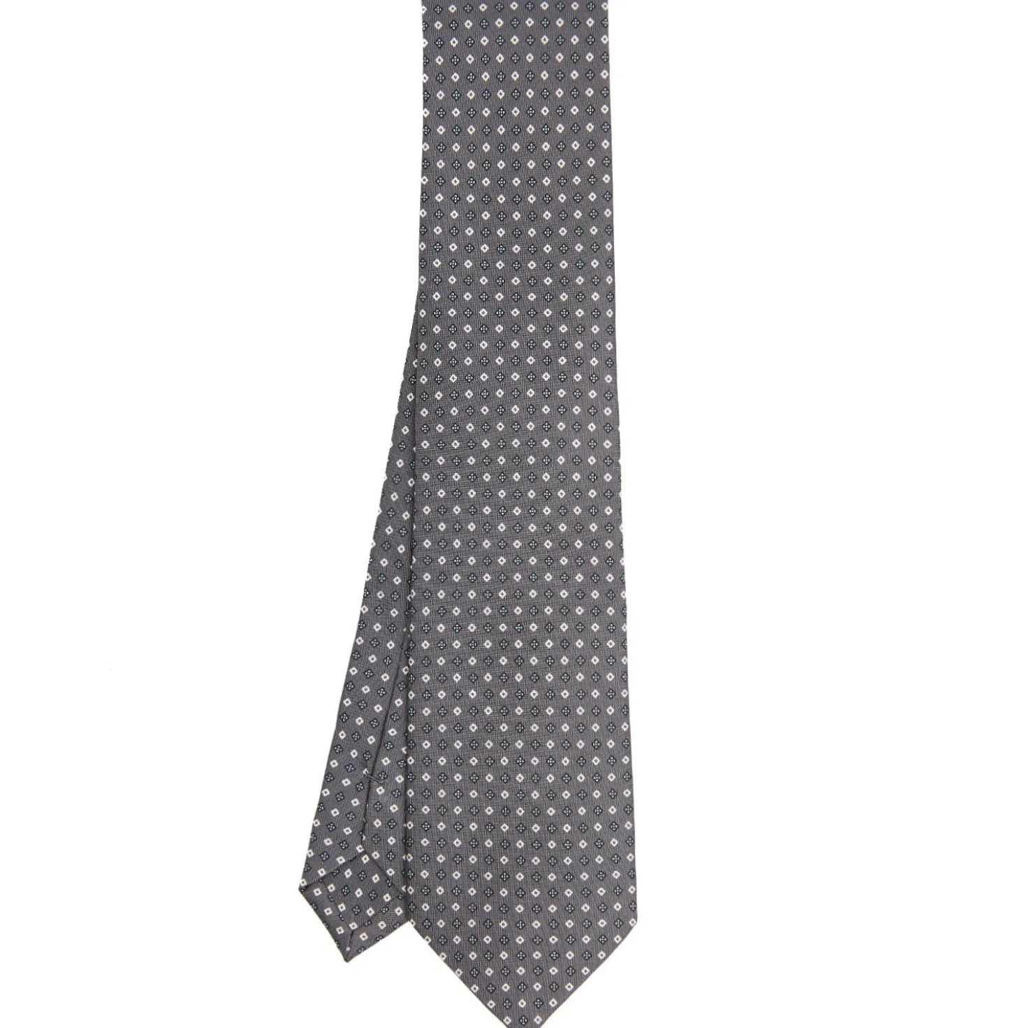 CRAVATTA SARTORIALE CLASSICA IN SETA GRIGIO SCURO Microfantasia fiore