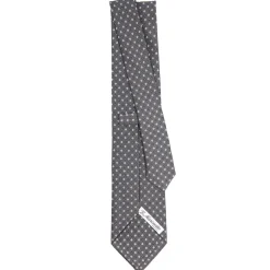 CRAVATTA SARTORIALE CLASSICA IN SETA GRIGIO SCURO Microfantasia fiore
