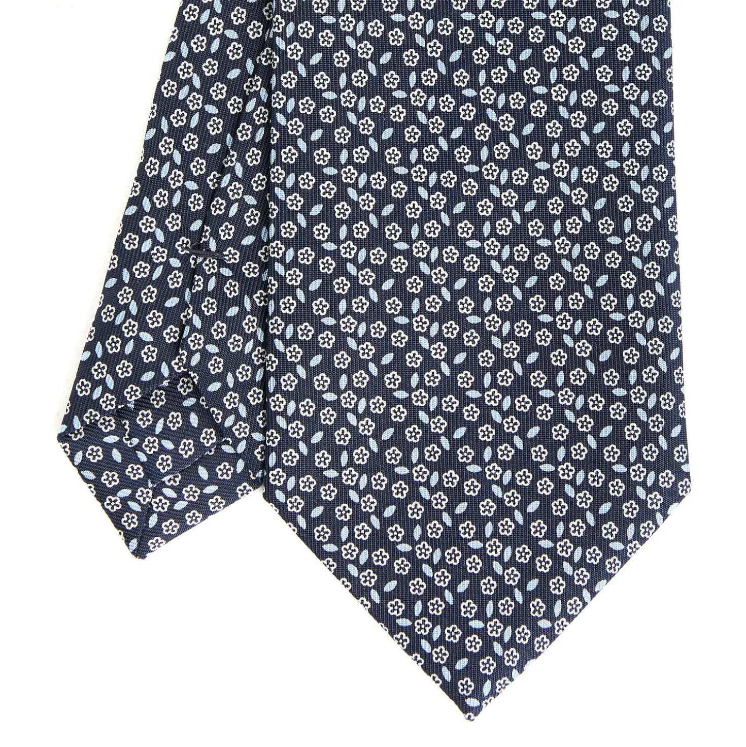CRAVATTA SARTORIALE CLASSICA IN SETA BLU SCURO Microfantasia fiore