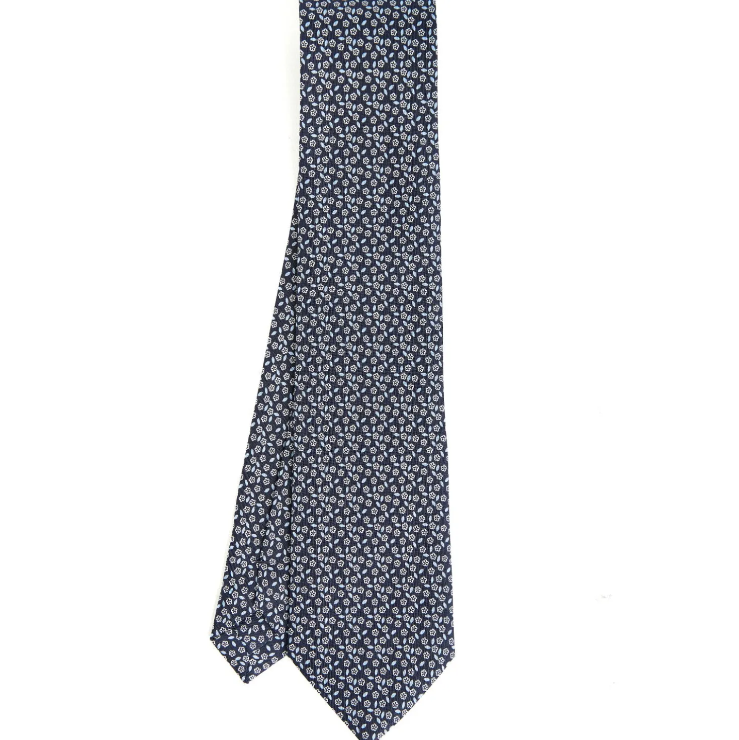 CRAVATTA SARTORIALE CLASSICA IN SETA BLU SCURO Microfantasia fiore