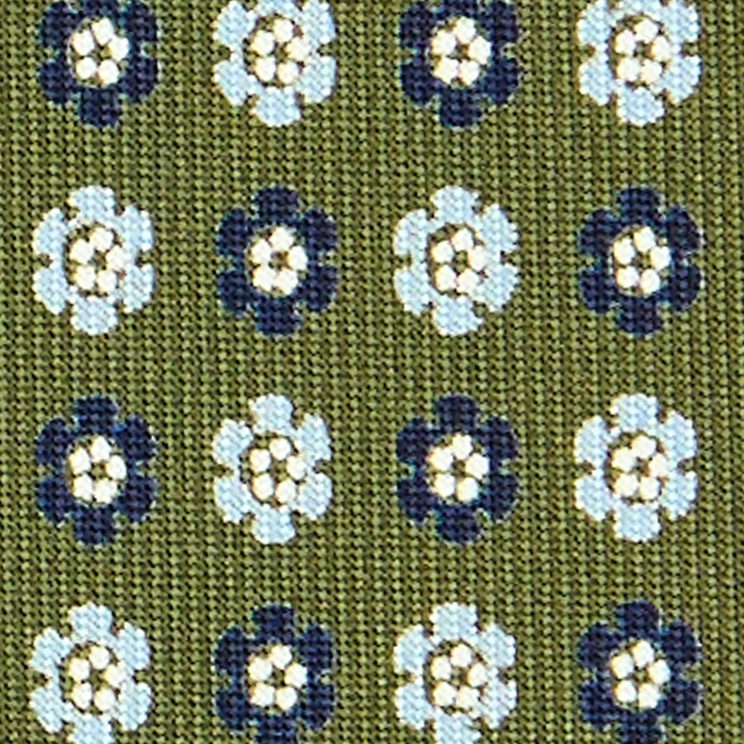 CRAVATTA SARTORIALE CLASSICA IN SETA VERDE OLIVA Microfantasia fiore