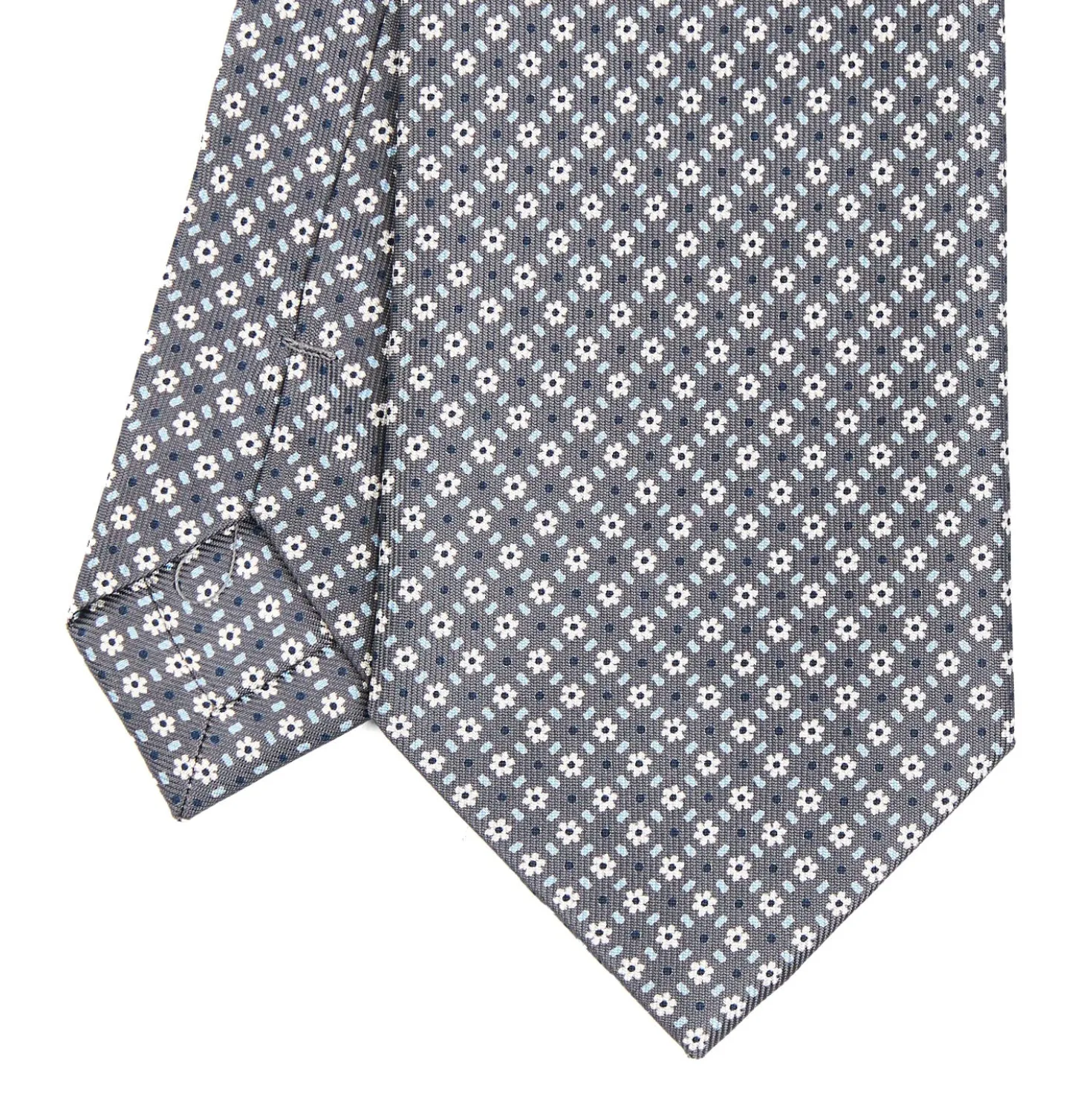 CRAVATTA SARTORIALE CLASSICA IN SETA GRIGIO SCURO Microfantasia fiore