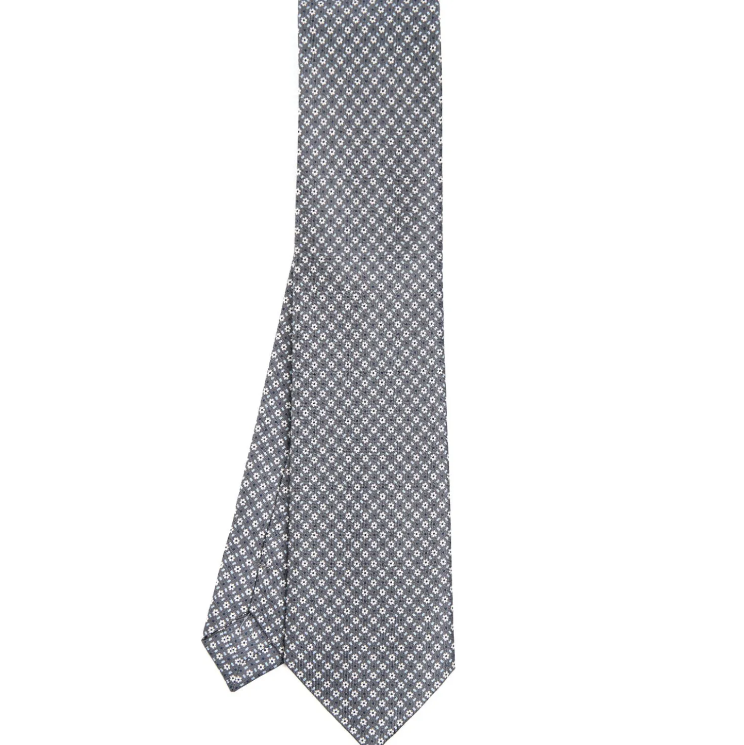 CRAVATTA SARTORIALE CLASSICA IN SETA GRIGIO SCURO Microfantasia fiore