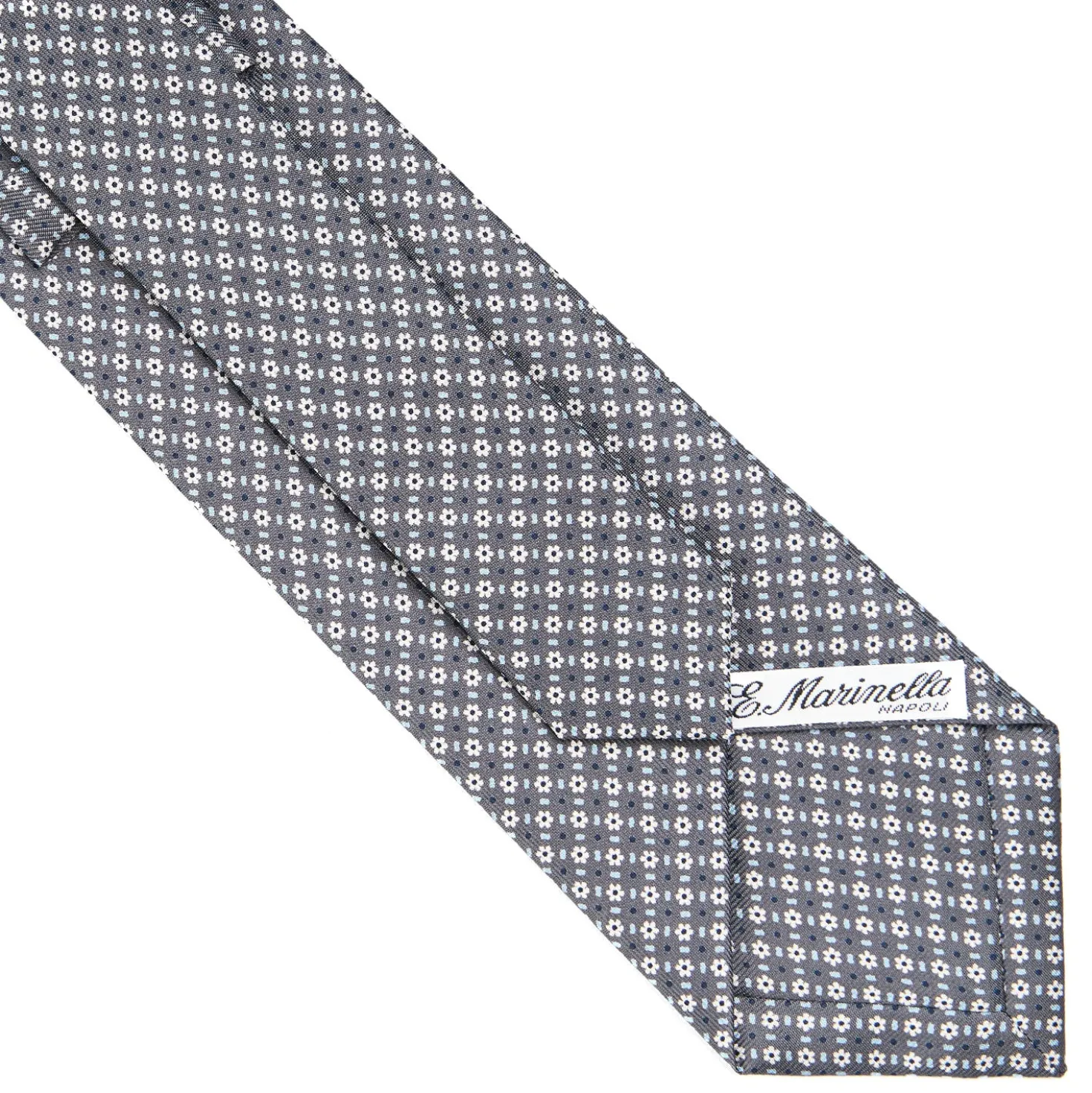 CRAVATTA SARTORIALE CLASSICA IN SETA GRIGIO SCURO Microfantasia fiore