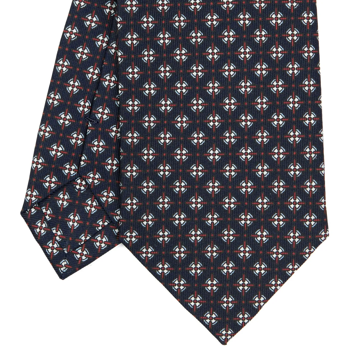 CRAVATTA SARTORIALE CLASSICA IN SETA BLU SCURO Microfantasia fiore