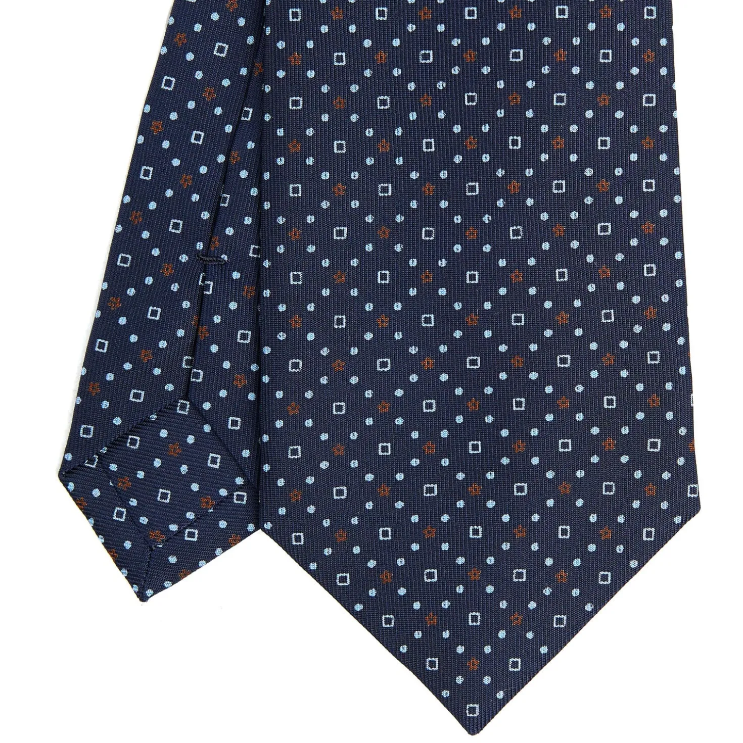 CRAVATTA SARTORIALE CLASSICA IN SETA BLU SCURO Microfantasia fiore