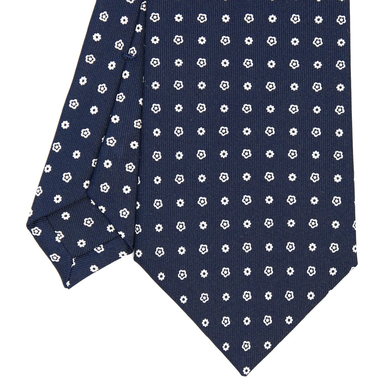 CRAVATTA SARTORIALE CLASSICA IN SETA BLU SCURO Microfantasia fiore