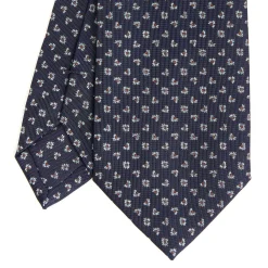 CRAVATTA SARTORIALE CLASSICA IN SETA BLU SCURO Microfantasia fiore