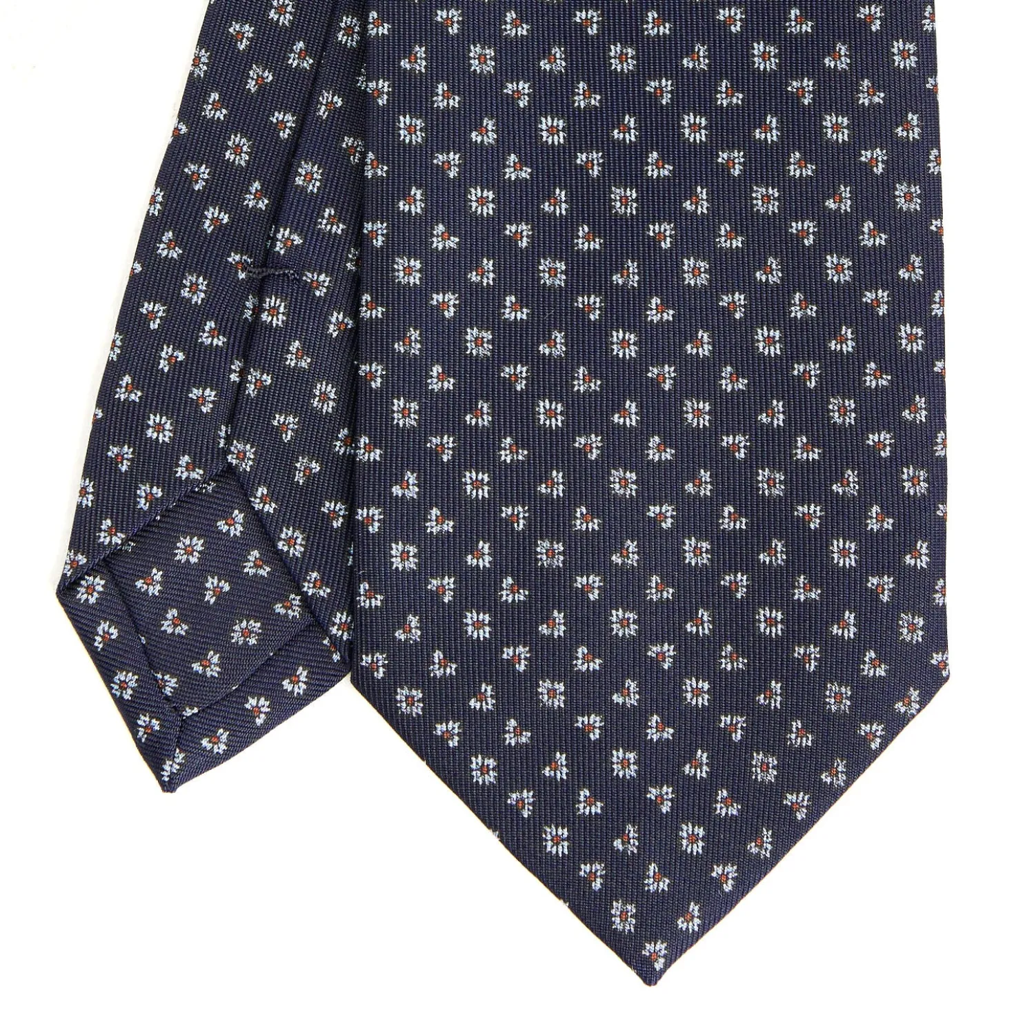CRAVATTA SARTORIALE CLASSICA IN SETA BLU SCURO Microfantasia fiore